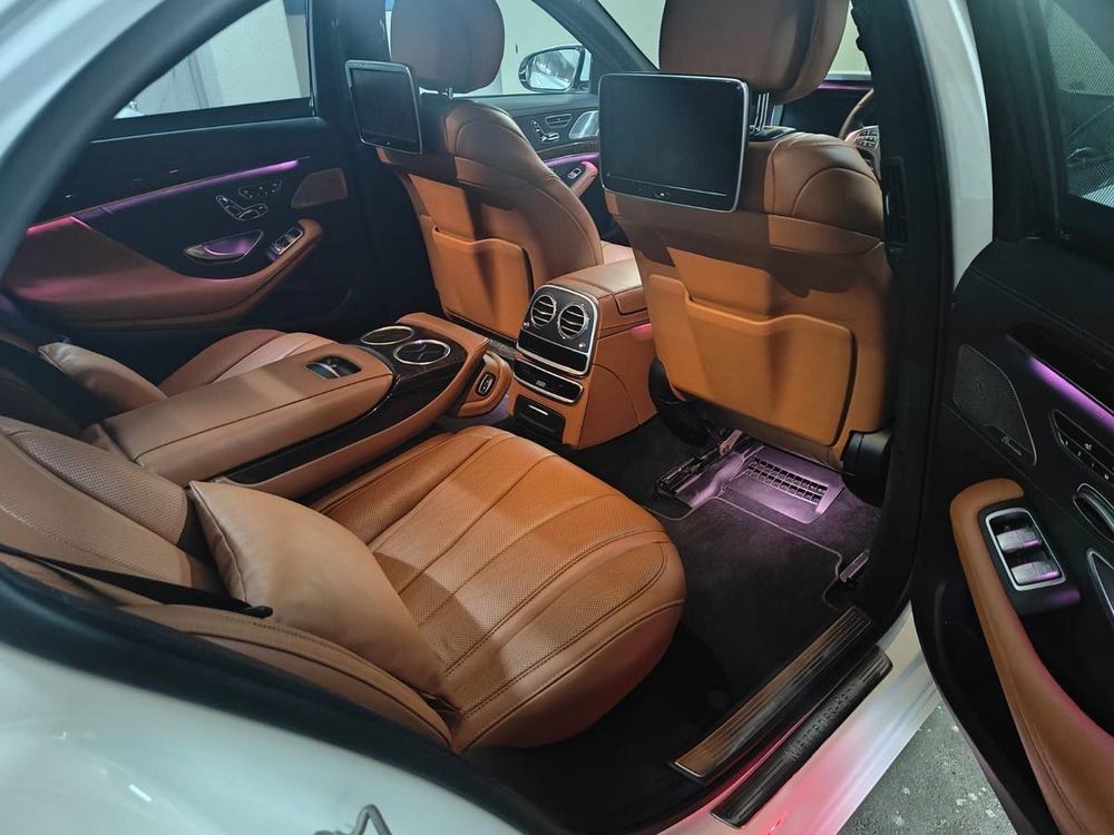 Mercedes-Benz S-Class rear seats with ambient lighting – Om Shakthi Travels, Chennai